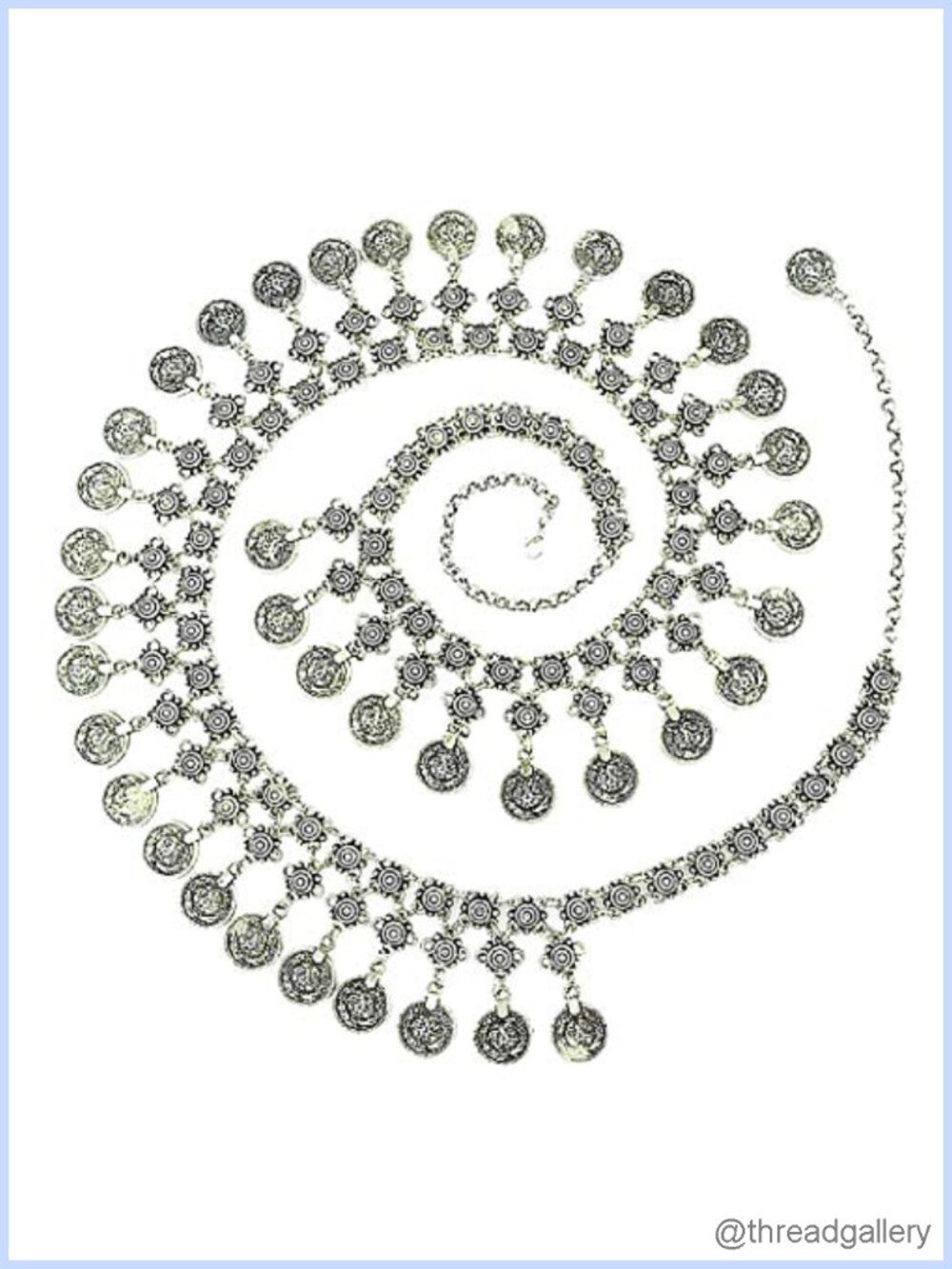 Silver Plated Coin Tassel Belly Dance Body Chain Waist Belt Adjustable